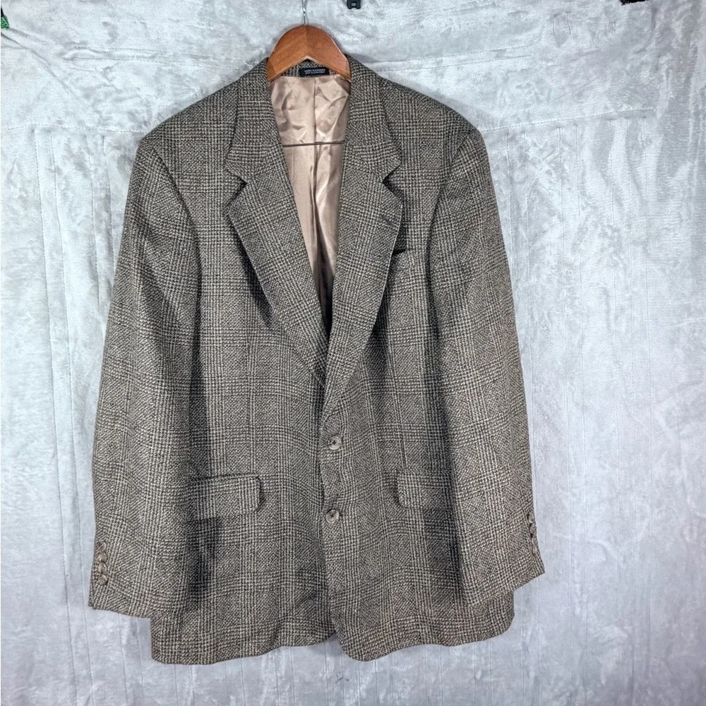 Oscar de la Renta Mens Glen Plaid Wool Blazer Sport Coat 42L suit Tailored